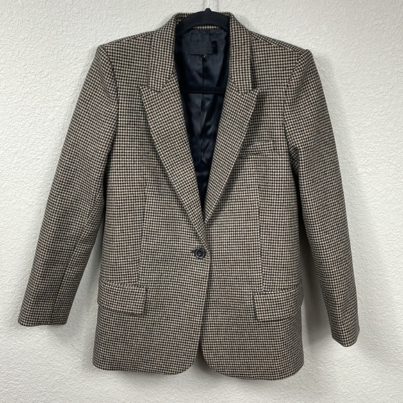 New Nili Lotan Diane One Button Blazer Jacket Wool Blend Houndstooth Sz 4 - Picture 1 of 13